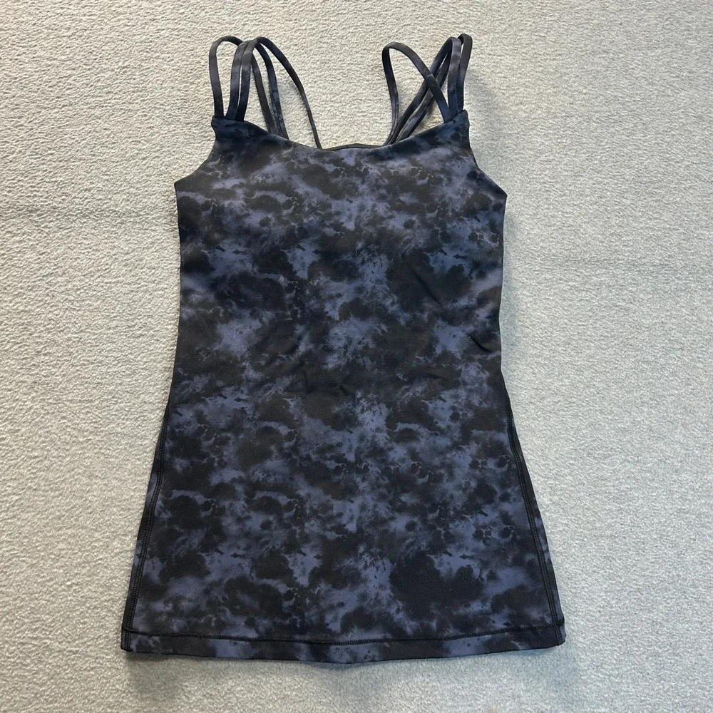 CRZ YOGA Tank Top Womens XS NWT Built In Bra Strappy Blue Smoke Yoga Active